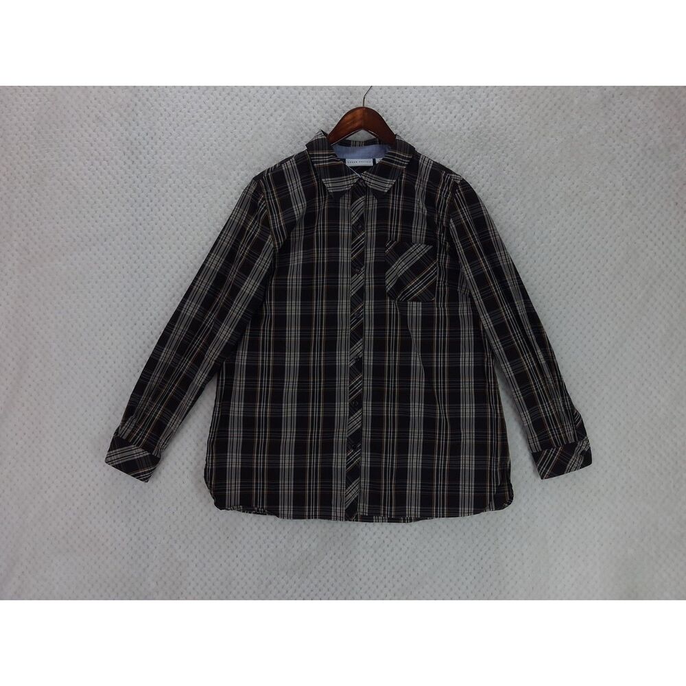 Susan Graver Women's 10 Black Plaid Button Down Long Sleeve Blouse